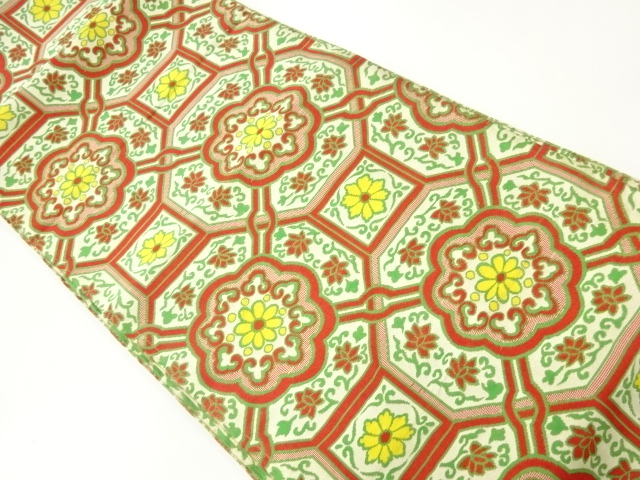 JAPANESE KIMONO / ANTIQUE FUKURO OBI / SILK / WOVEN FLOWER SHOKKO PATTERN